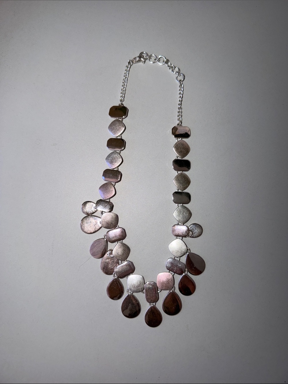 Nine West Silver With Pink Iridescent Teardrop Layered Necklace